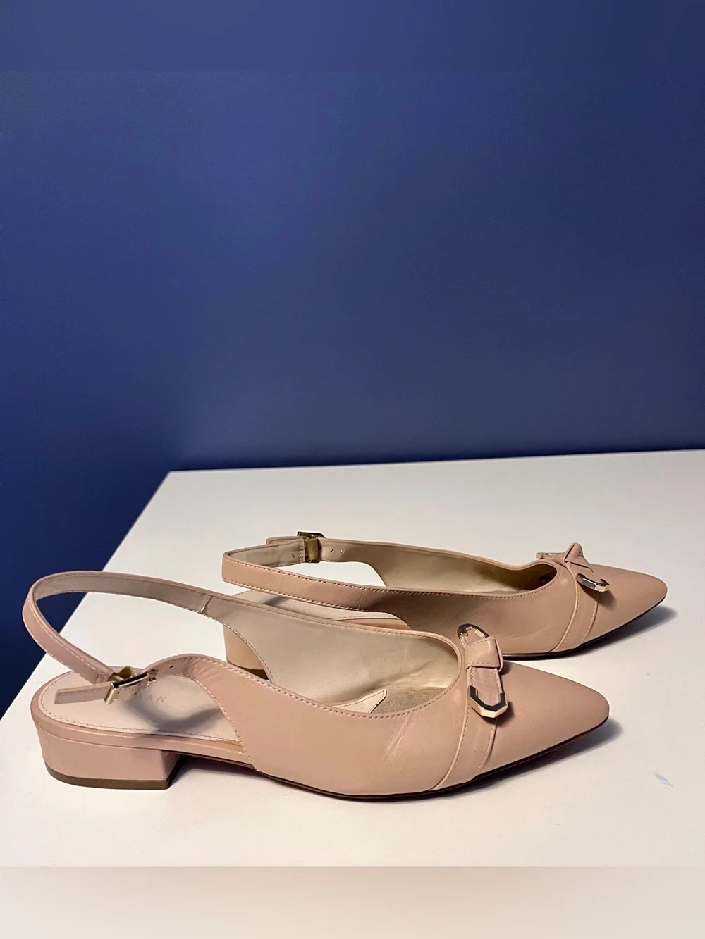 Cole Haan Nude Pointed Slingback Flats with Metal Accent - Picture 4 of 6